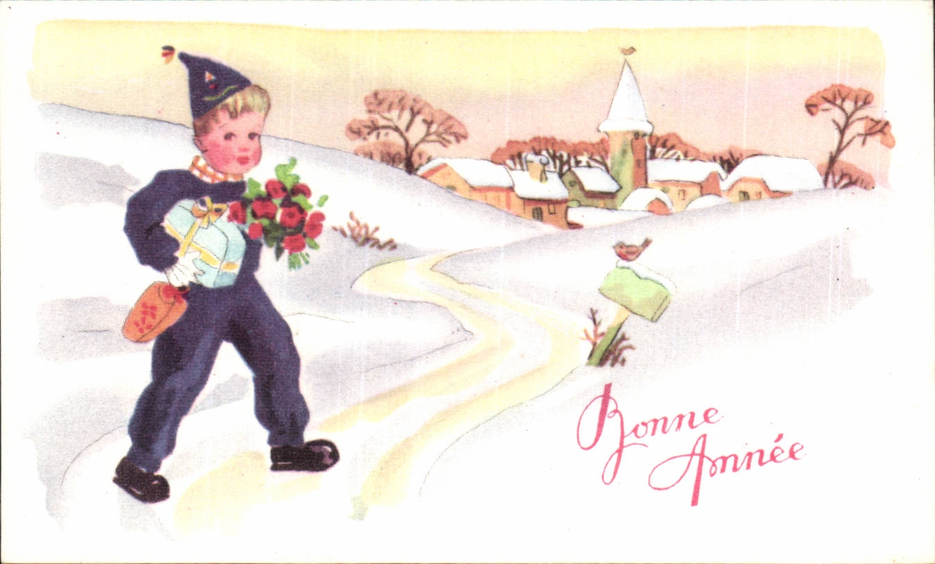 Fetes - Bonne Annee - Little boy with gift - CPA 