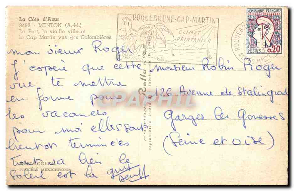 Menton - Le Port - La Vieille Ville - Cap Martin - CPA  — Rückseite