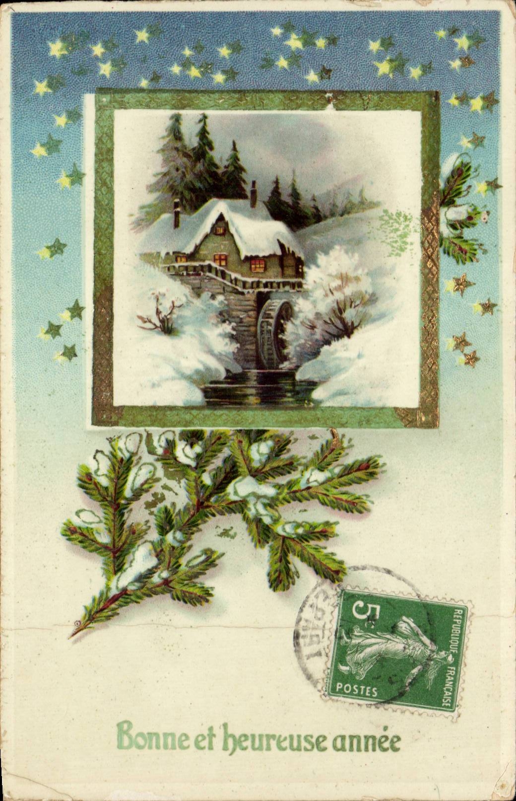 Fetes - Bonne et Heureuse Annee - Starry winter scene - CPA 