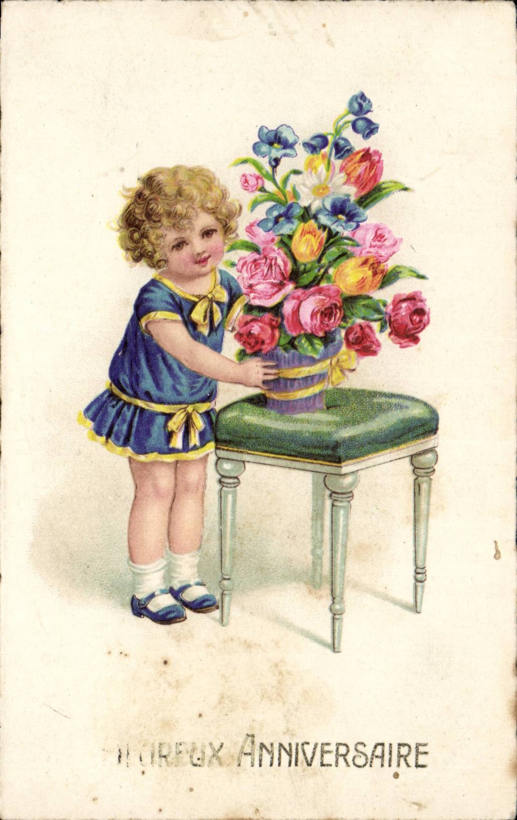 Fantaisie - Enfant - Little Sailor Girl with vase - CPA 
