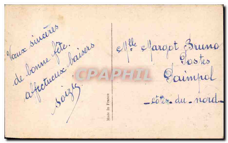 Fantaisie - Femme - Bonne Fete Woman with purple tint CPA  — Rückseite