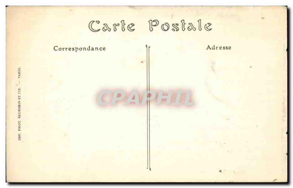 Intérieur dévasté d'une église gothique — ruines après guerre — IMP. PHOT. NEURGEBIN ET CIE. PARIS — Verso