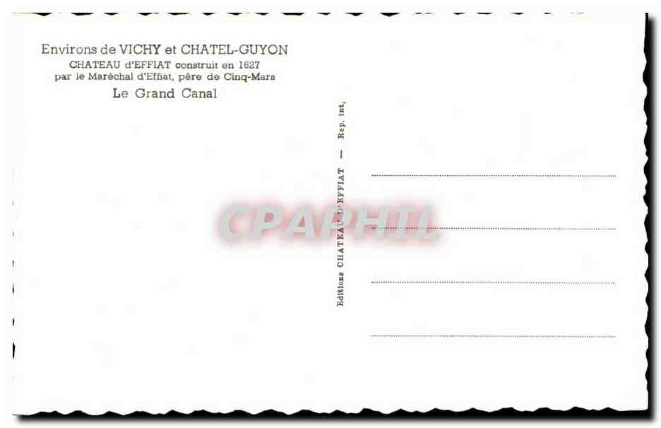 Environs de Vichty et Chatelguyon - Chateau d'Effiat - Le Grand Canal - CPA  — Verso