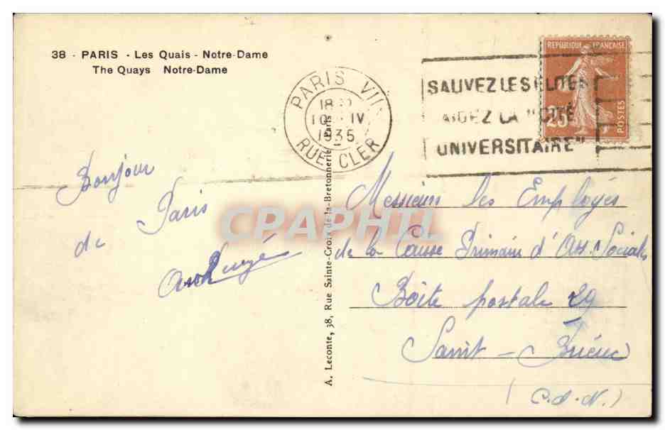 Paris - 4 - Les Quais Notre Dame - CPA  — Rückseite