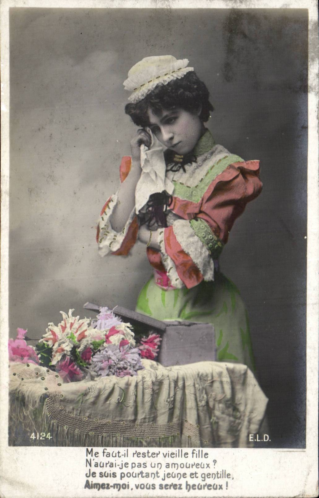Junge Frau in farbiger Kleidung — Liebesbrief — E.L.D. n°4124