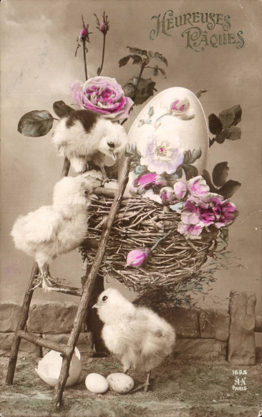 CPA Fantaisie Poussins Paques Easter