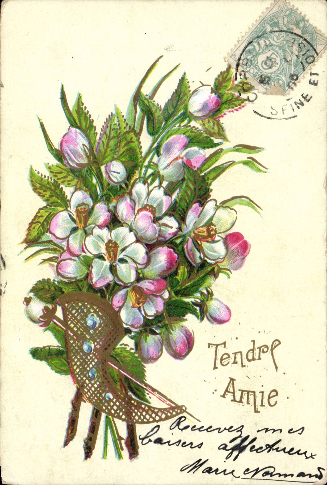 CPA Fantaisie Corne d'abondance Fleurs