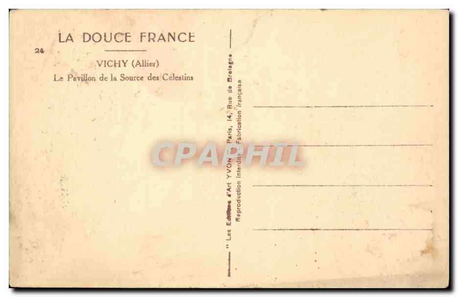 Vichy CPA Le pavillon de la source des Celestins — Verso