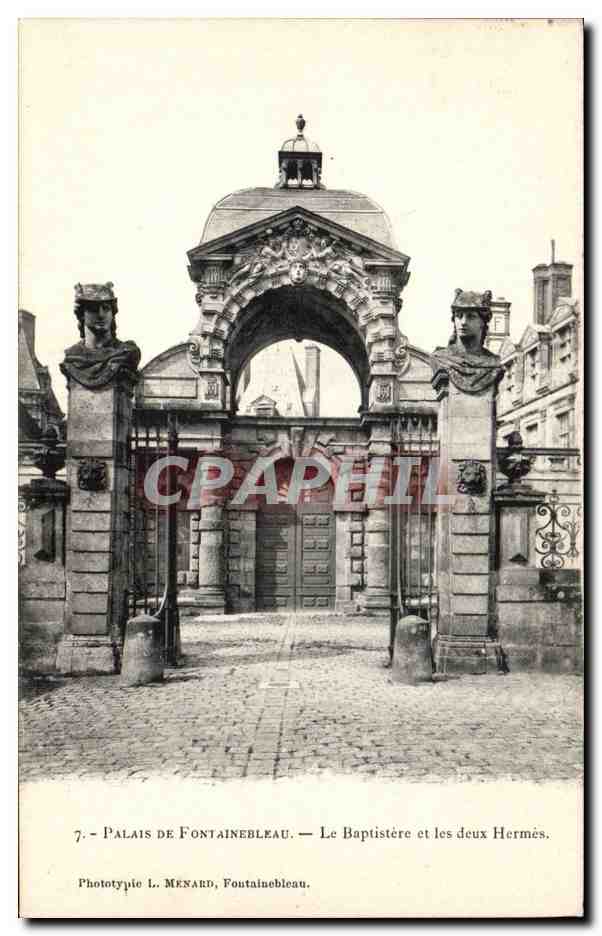 Palacio de Fontainebleau — El Bautisterio y los dos Hermes — Fototipia L. MENARD, Fontainebleau