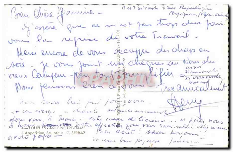 CPA Lourdes Asile Notre Dame  — Verso