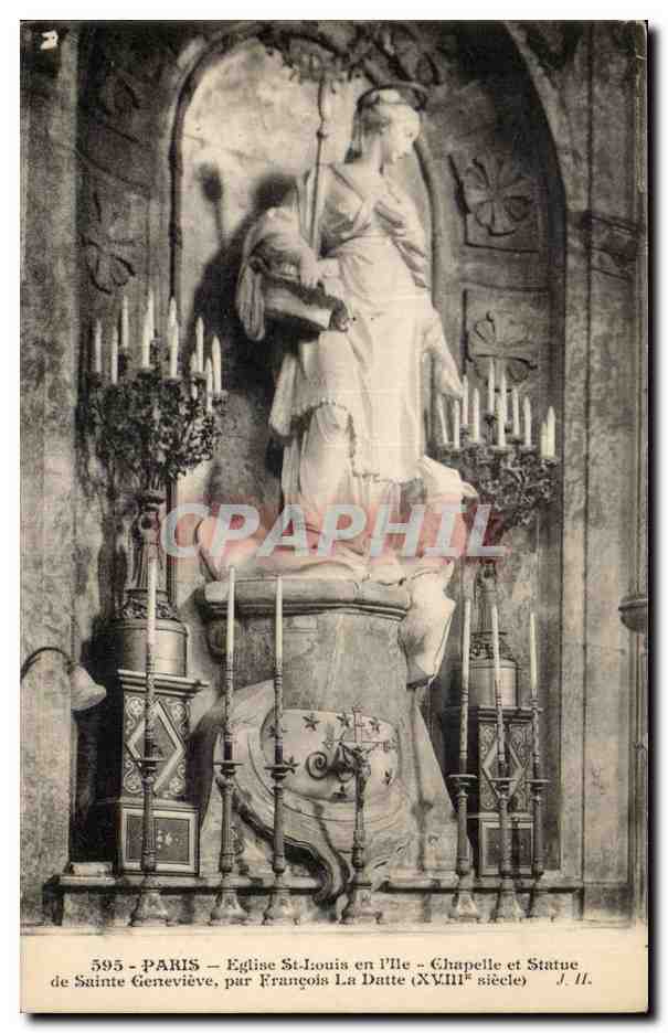 Paris CPA Eglise St louis de l'ile Chapelle et statue de Sainte Genevieve par Francois la datte