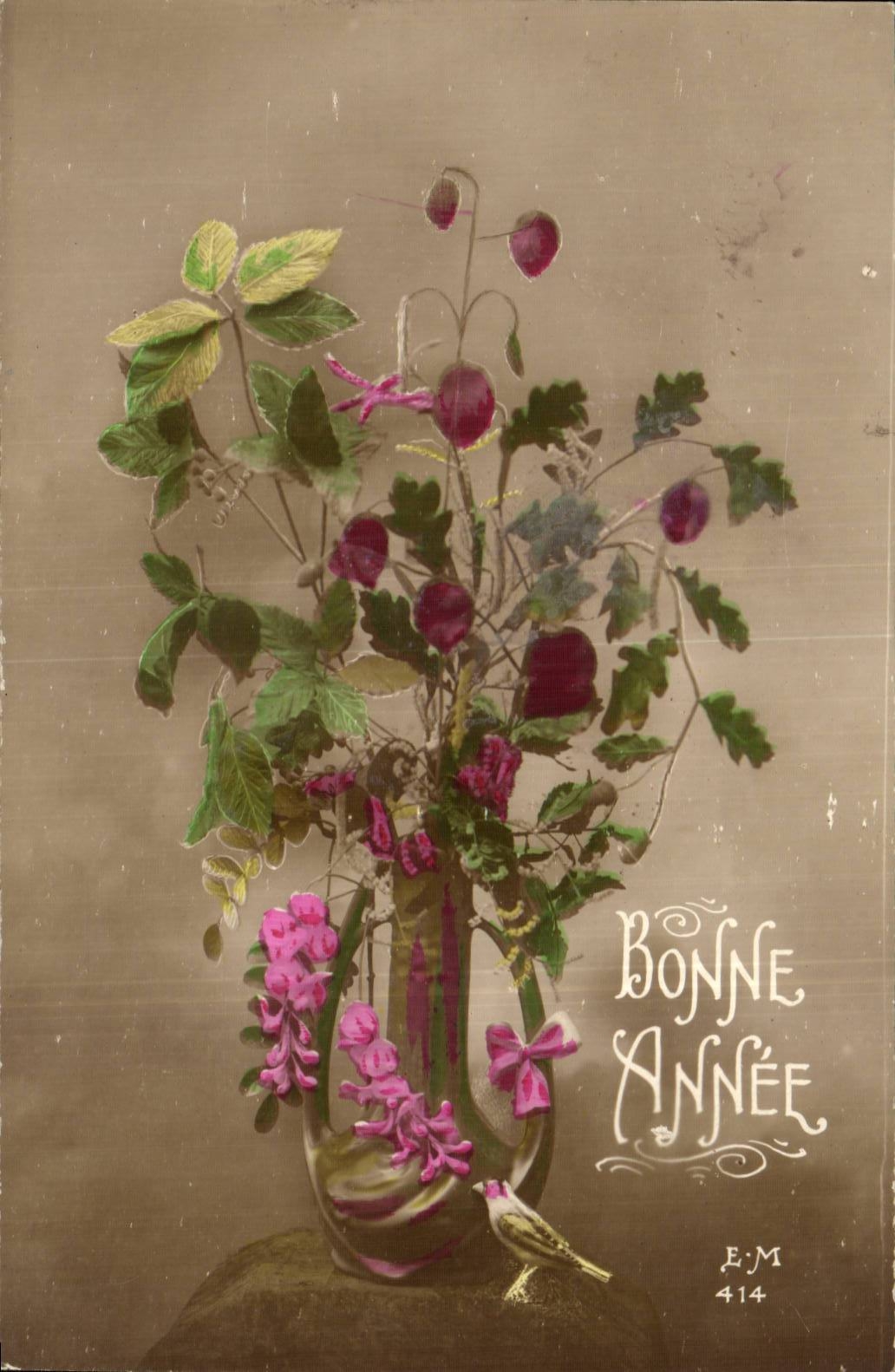 CPA Fantaisie Fleurs Bonne annee