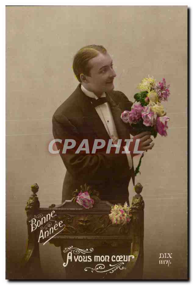 Je vous donne mon cœur — homme en costume de soirée tenant un bouquet — éditeur DIX n° 117