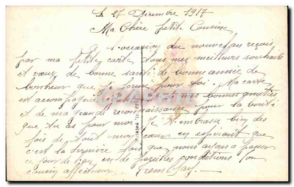 Jeune femme en robe à rayures — vœux de bonne année — éditeur DIX n° 1023 — Achterkant