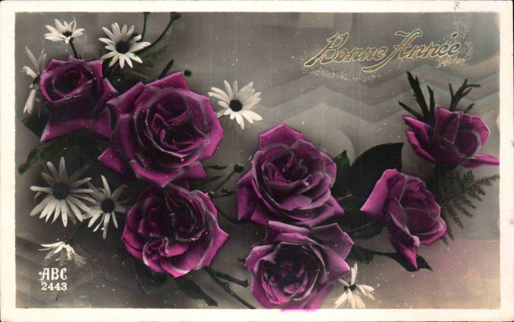 CPA Fantaisie Fleurs Roses Bonne annee