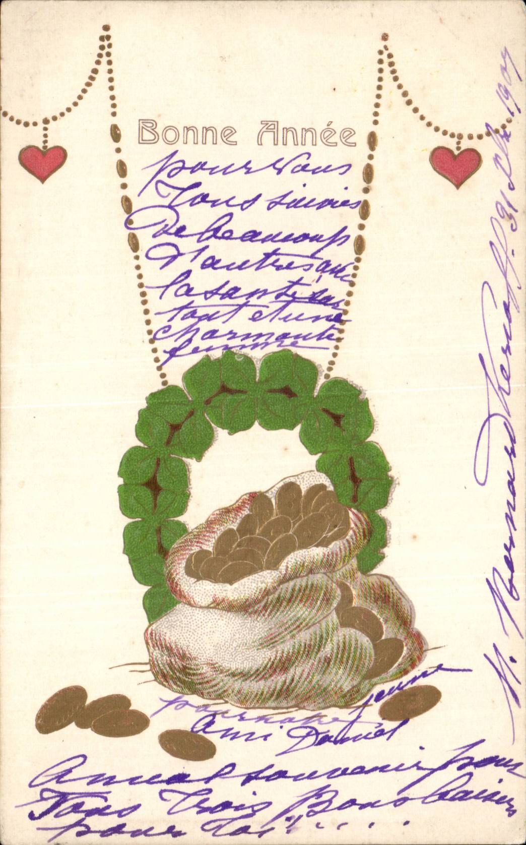 CPA Fantaisie Bonne annee Sac de louis d'or