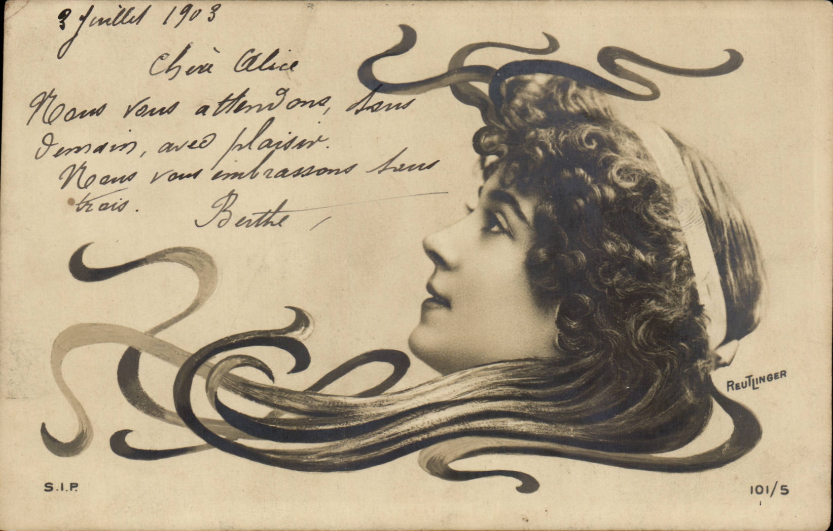 Jeune femme aux cheveux bouclés — Reutlinger 101/5 — S.I.P.