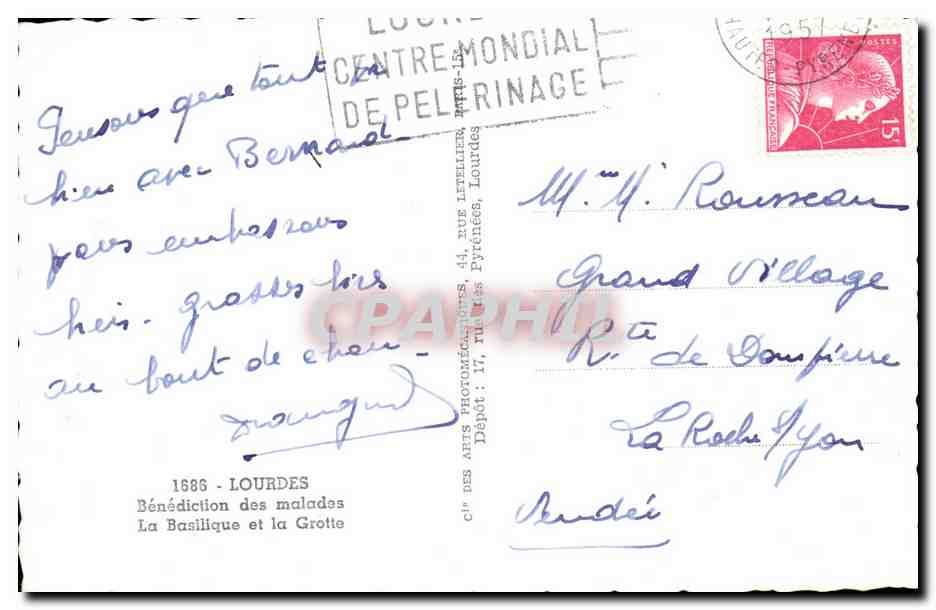CPA Lourdes Benediction des malades La basilique et la grotte — Verso
