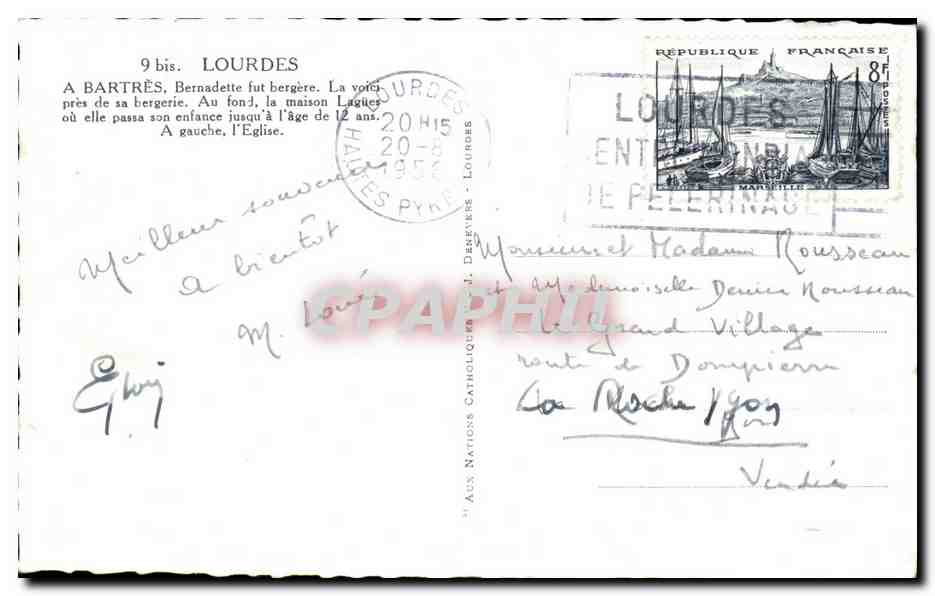 CPA Lourdes Bernadette — Verso