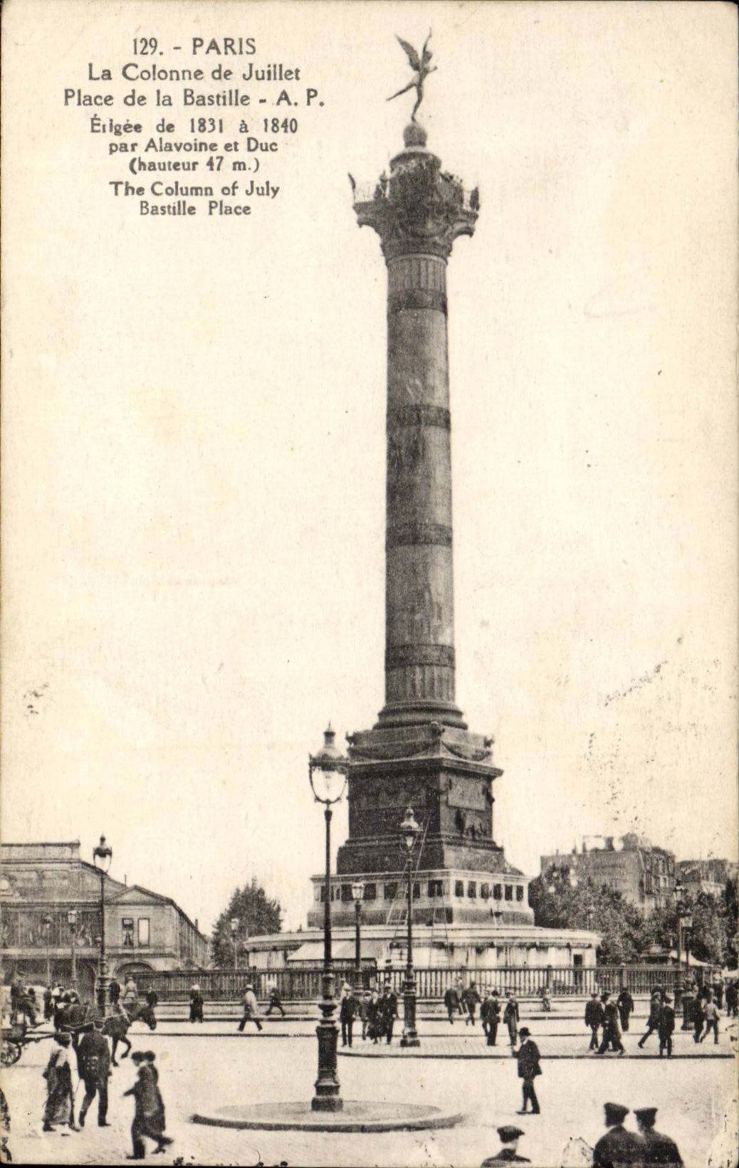 Paris CPA place de la Bastille Colonne de Juillet