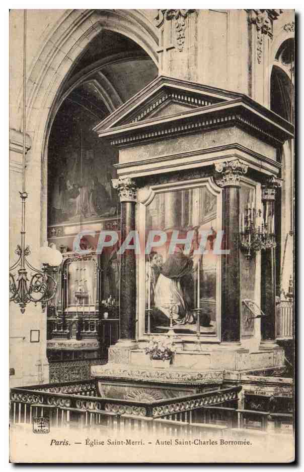 Paris CPA Eglise Saint Merri Autel Saint Charles Borronee