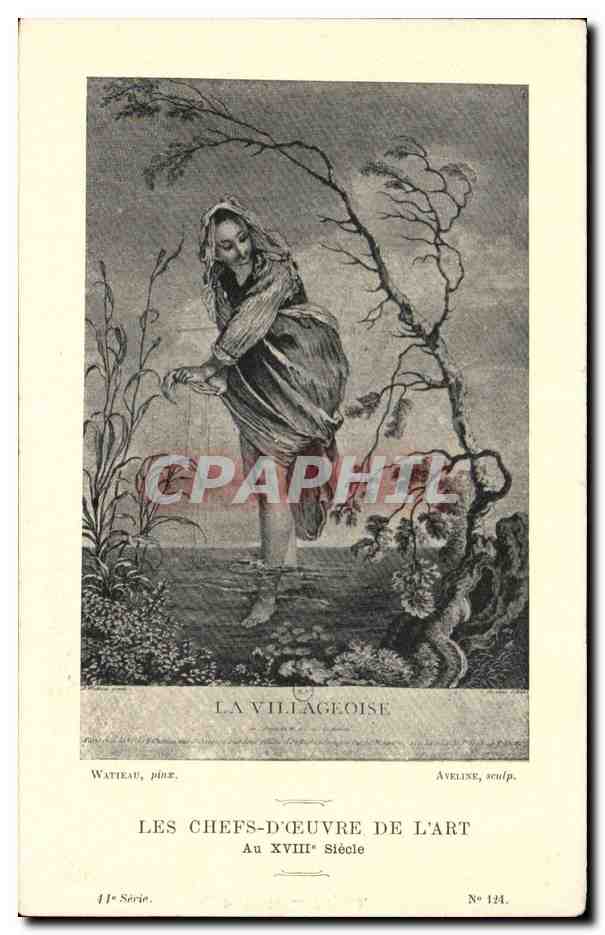CPA Fantaisie Les chefs d'oeuvre de l'art au 18eme La villageoise WAtteau