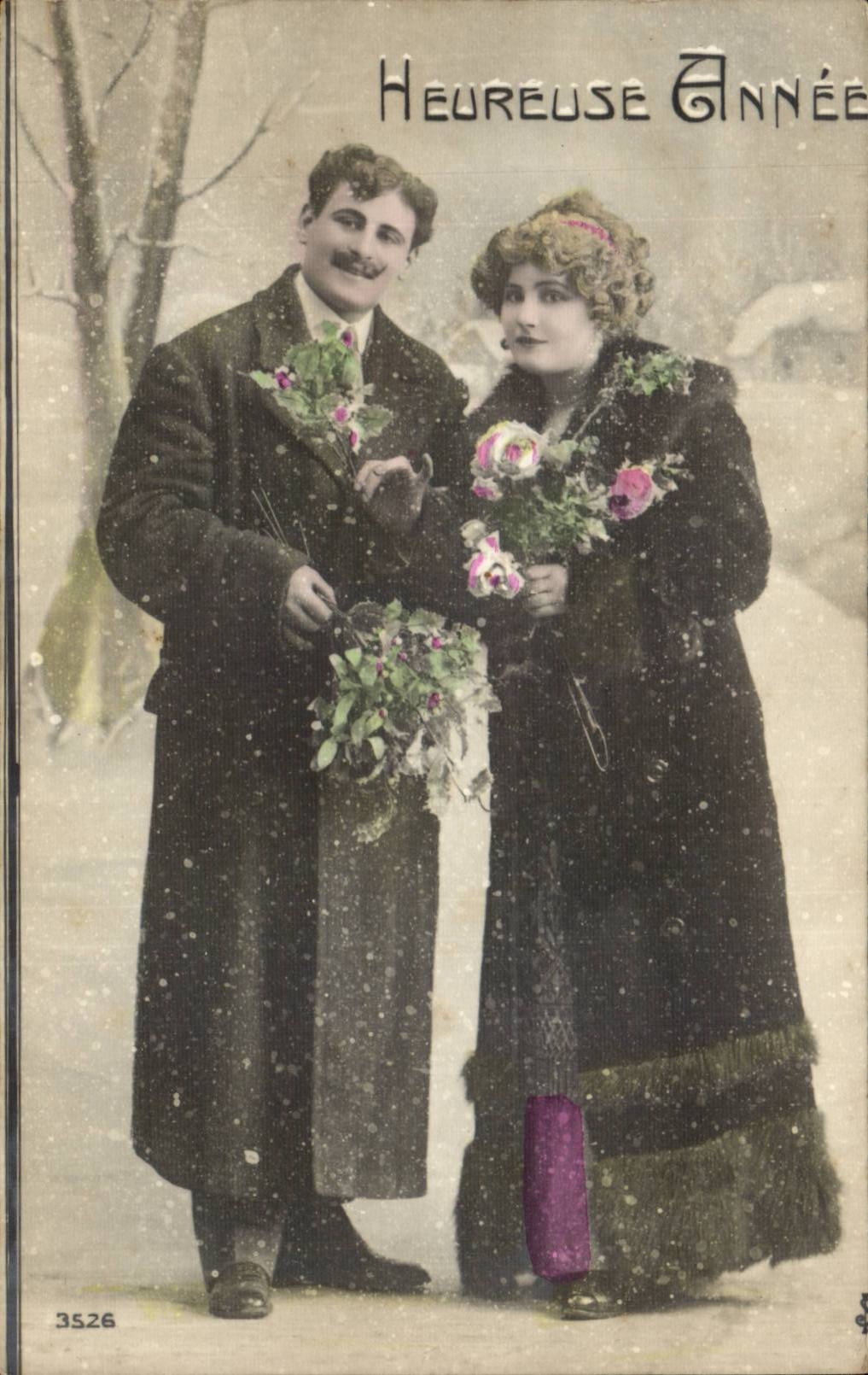 Couple enneigé — Heureuse Année — série 3526