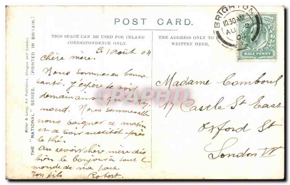CPA Fantaisie Femme Spencer Brunton MRs Dick Lambert — Verso