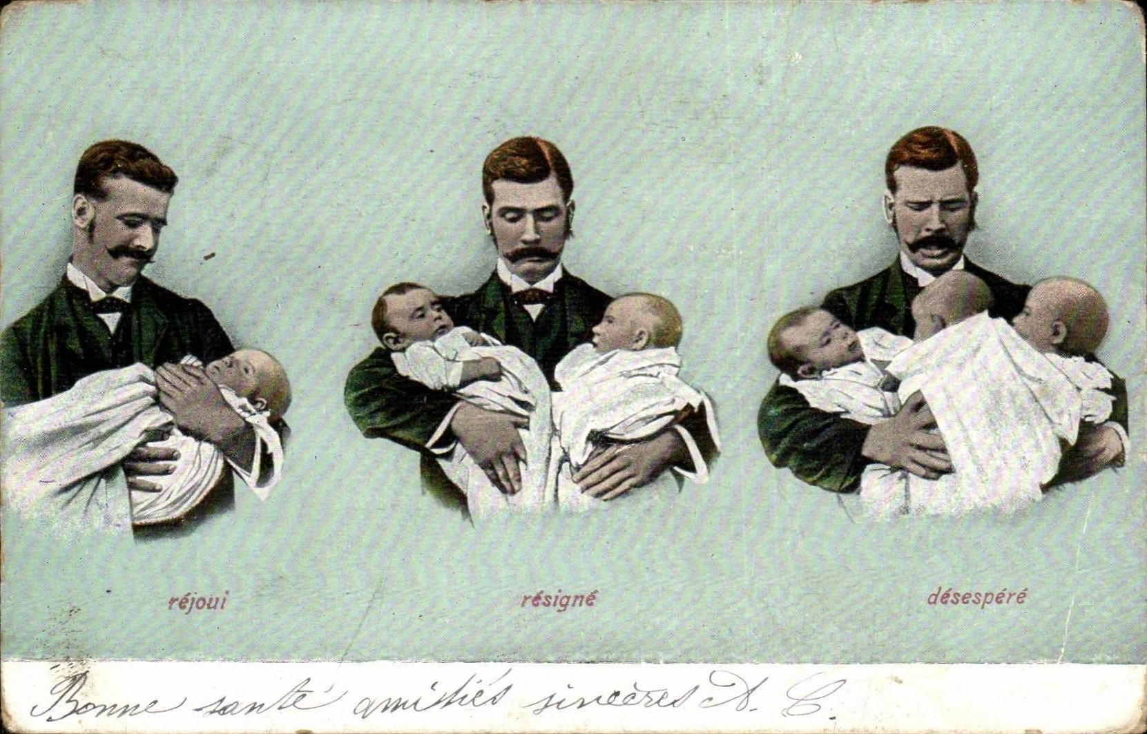 CPA Fantaisie Homme et bebes 