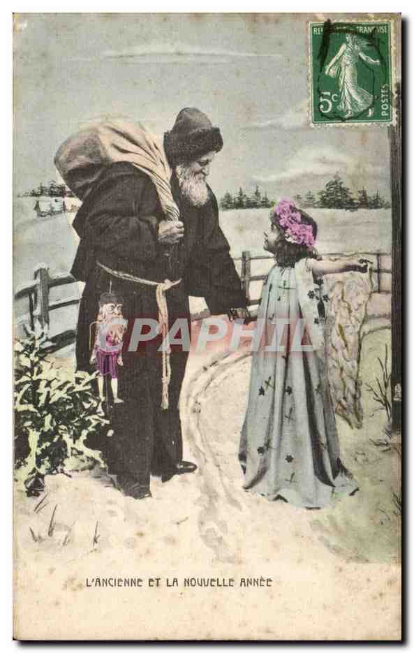 CPA Fantaisie Enfant L'ancienne et la nouvelle Annee Pere Noel Christmas