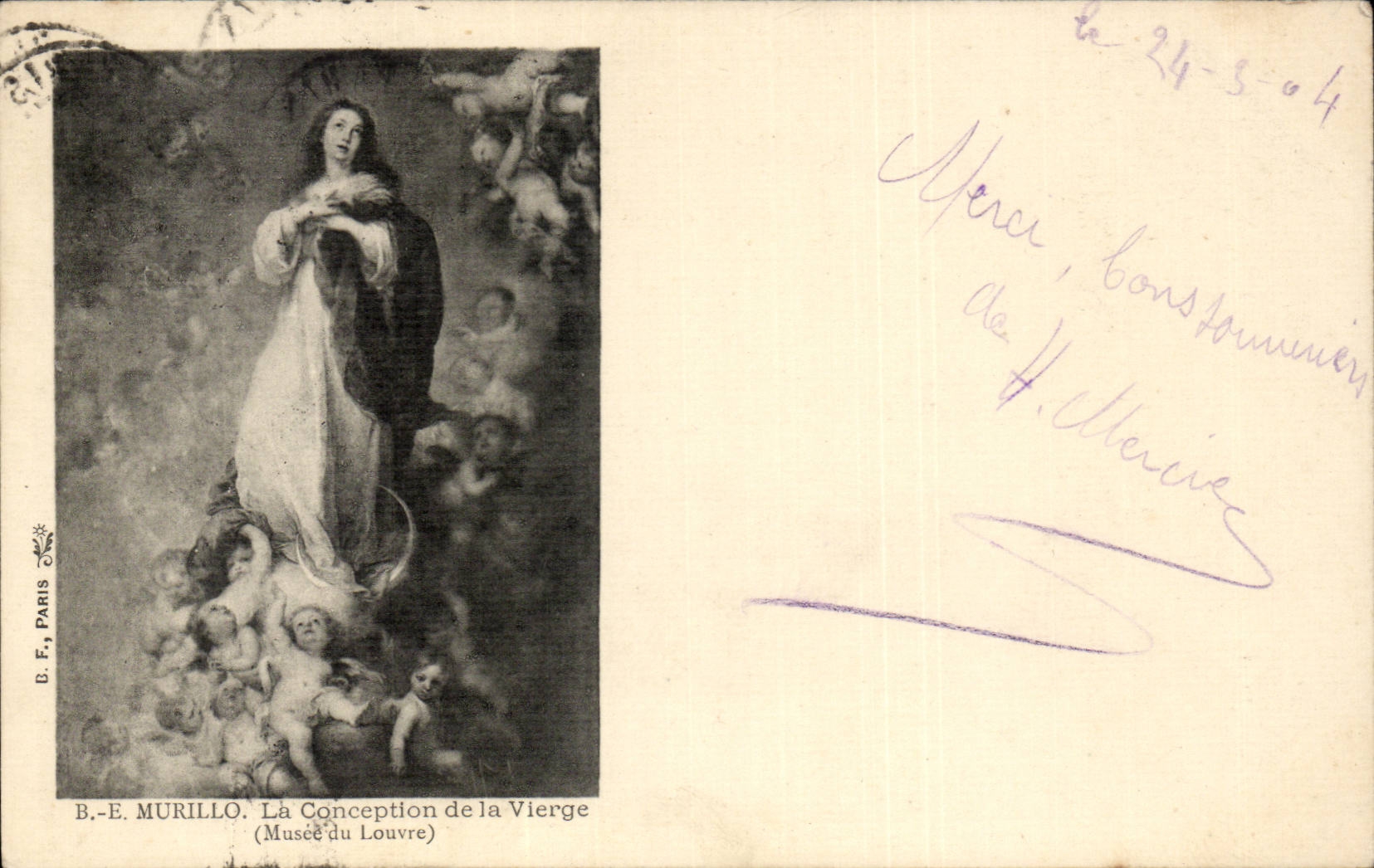 CPA Fantaisie Murillo La conception de la vierge Musee du Louvre 