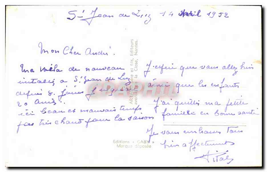 Saint-Jean-de-Luz — General View, Beach, Port, Rhune Mountain, Bexco Fort — Publisher ARTAVO GARE and Sons, Nantes — Back