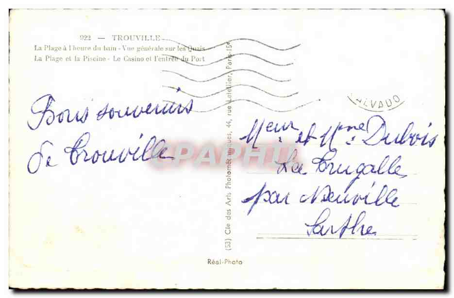 Trouville — Souvenir de Trouville — Réal-Photo, n° 322 — Verso