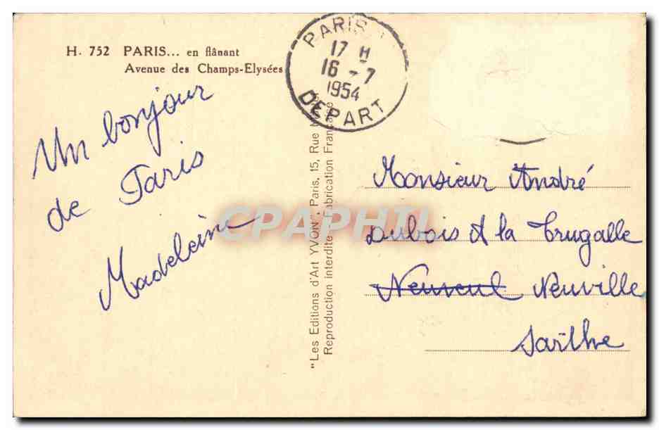 Paris CPA En flanant Avenue des Champs Elysees — Rückseite