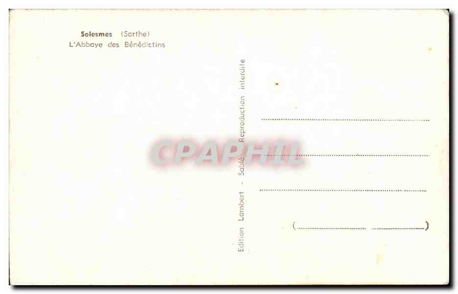 Solesmes CPA Abbaye des Benedictions — Verso