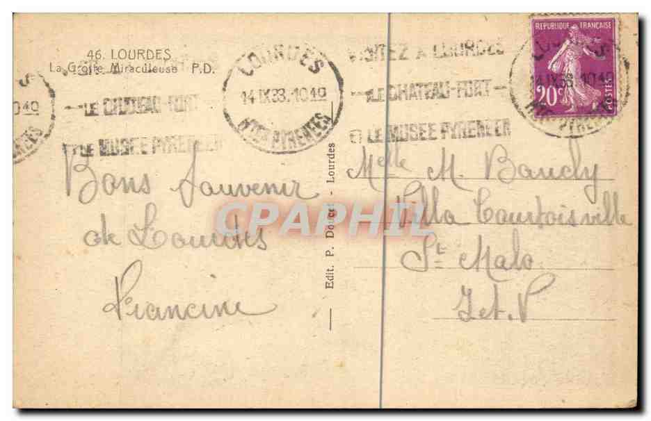 CPA Lourdes GRotte miraculeuse — Verso