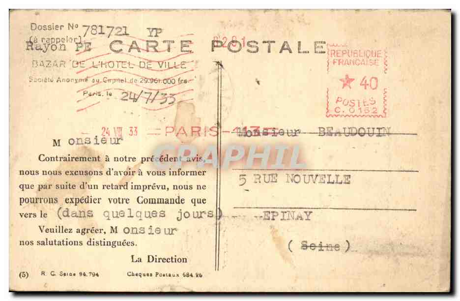 Paris CPA Le musee Cluny — Verso