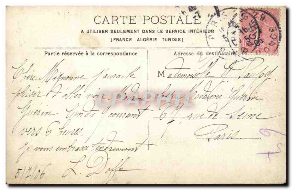 Paris CPA Monument de Raffet — Verso