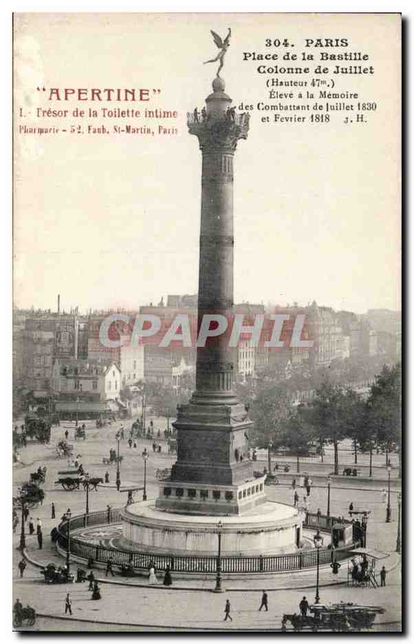 Paris CPA Place de la Bastille Colonne de Juillet Apertine