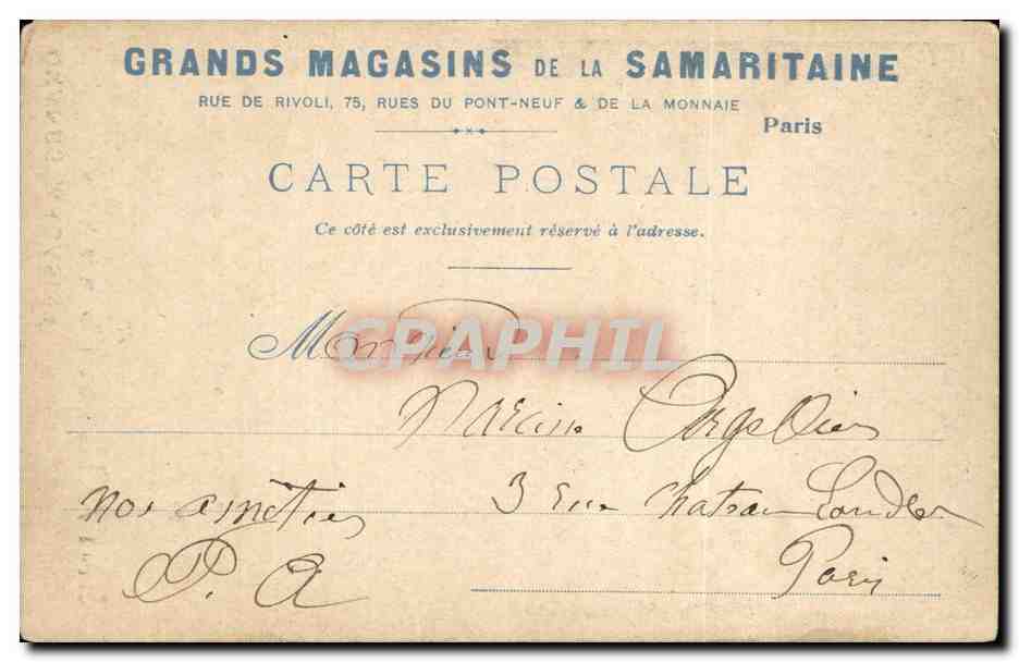 Paris CPA Place de la Bastille Colonne de Juillet Grands magasins de la Samaritaine — Verso