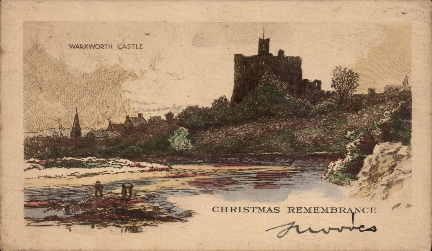CPA FAntaise Warkworth castle Christmas Noel