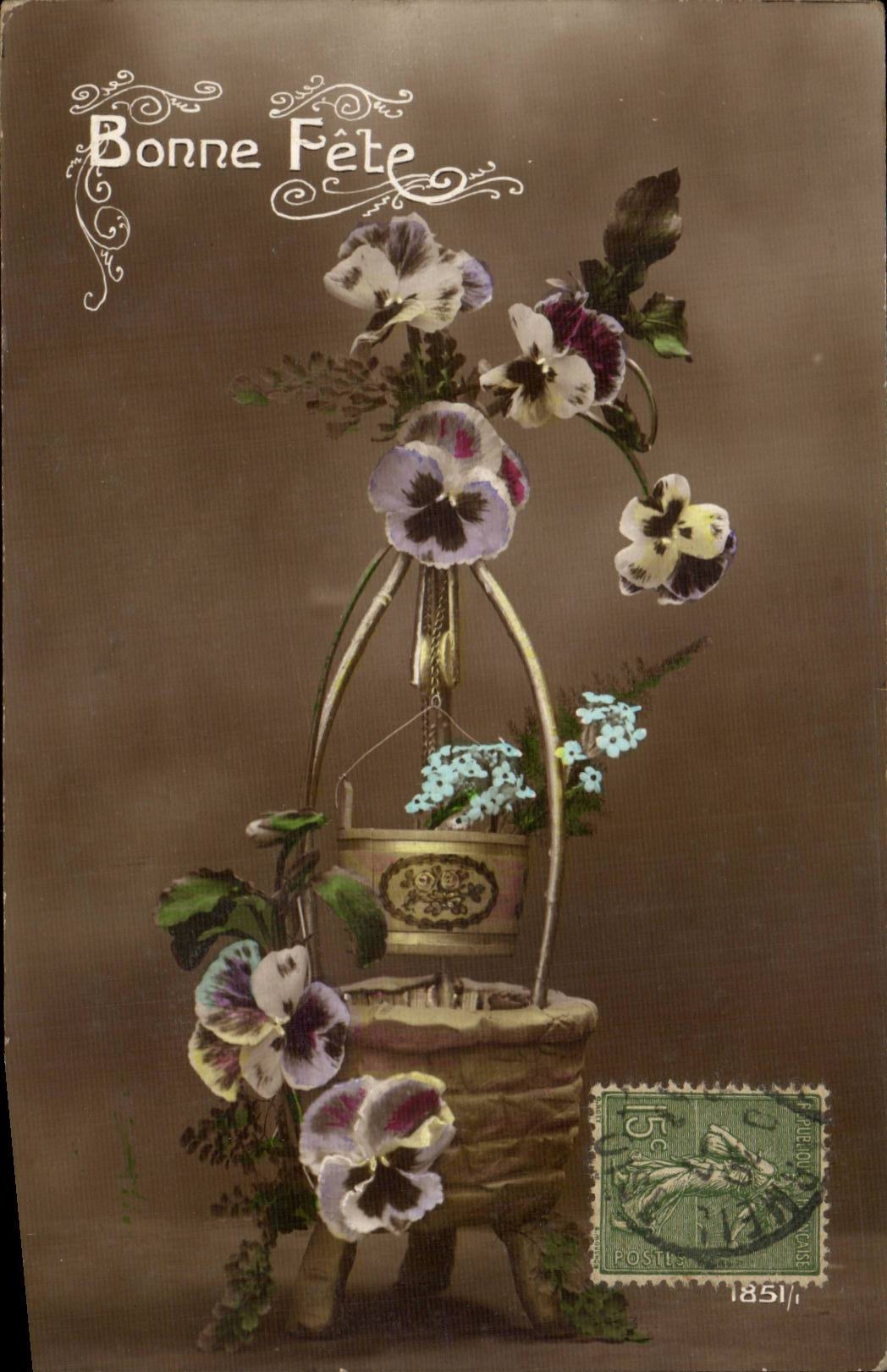 CPA FAntaisie Fleurs Bonne fete
