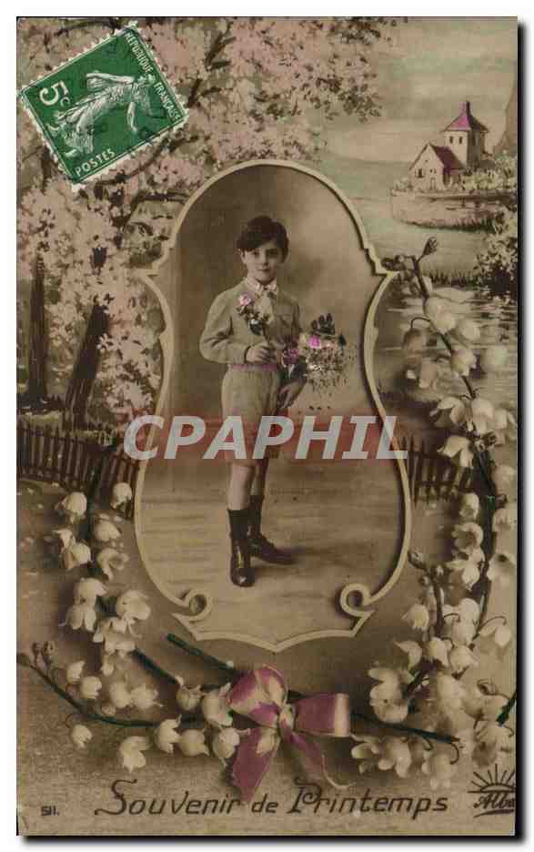 CPA FAntaisie Enfant Souvenir du Printemps