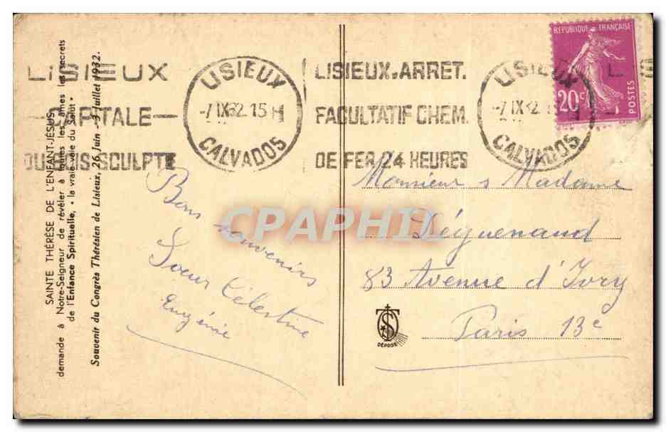 CPA FAntaisie Saint Therese de l'enfant Jesus — Rückseite