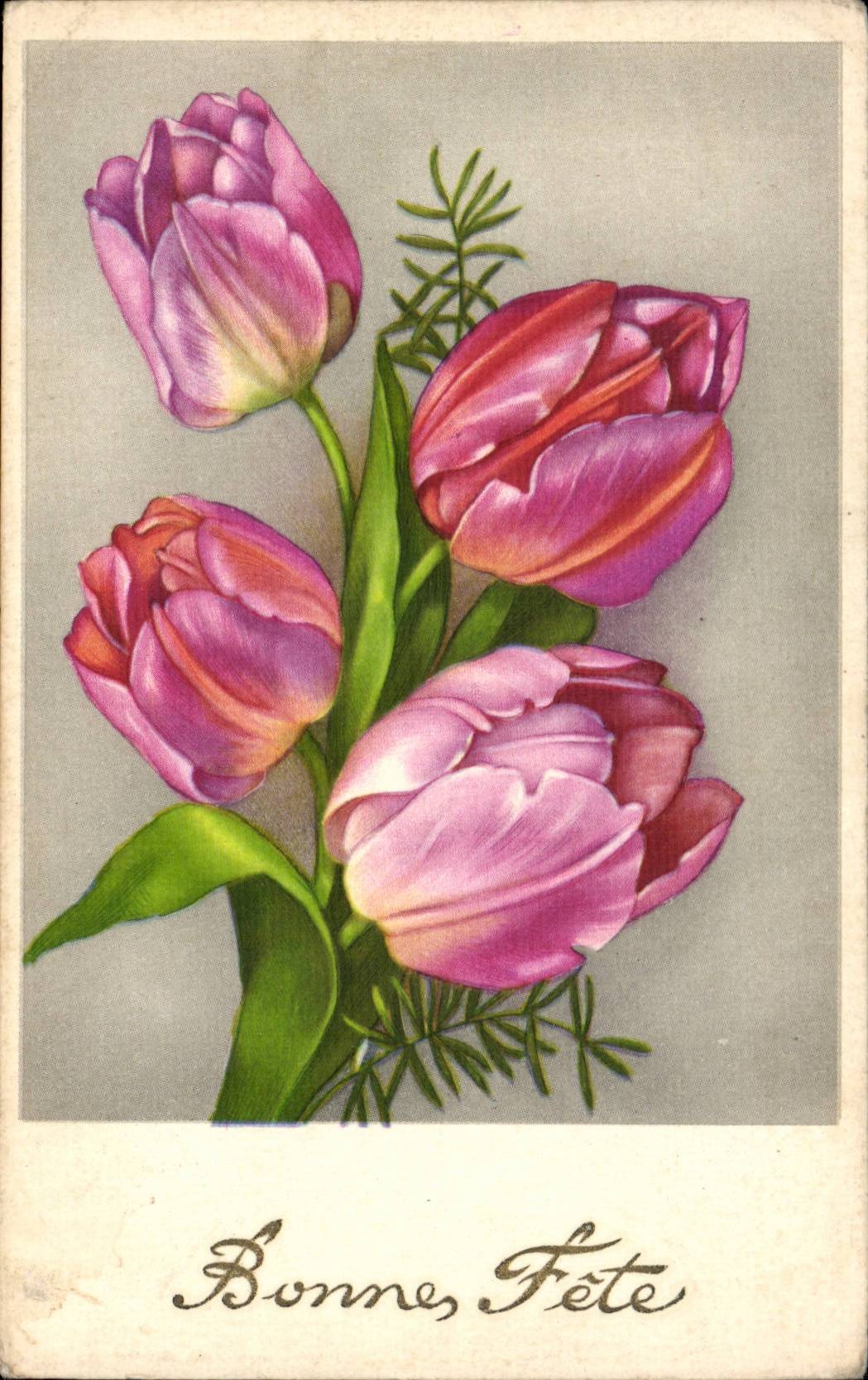 CPA FAntaisie Fleurs Bonne fete