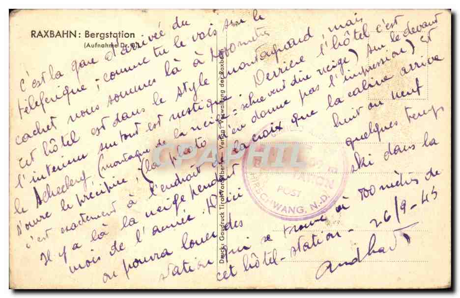 CPA Raxbahn Bergstation ( drapeau nazi ) — Rückseite