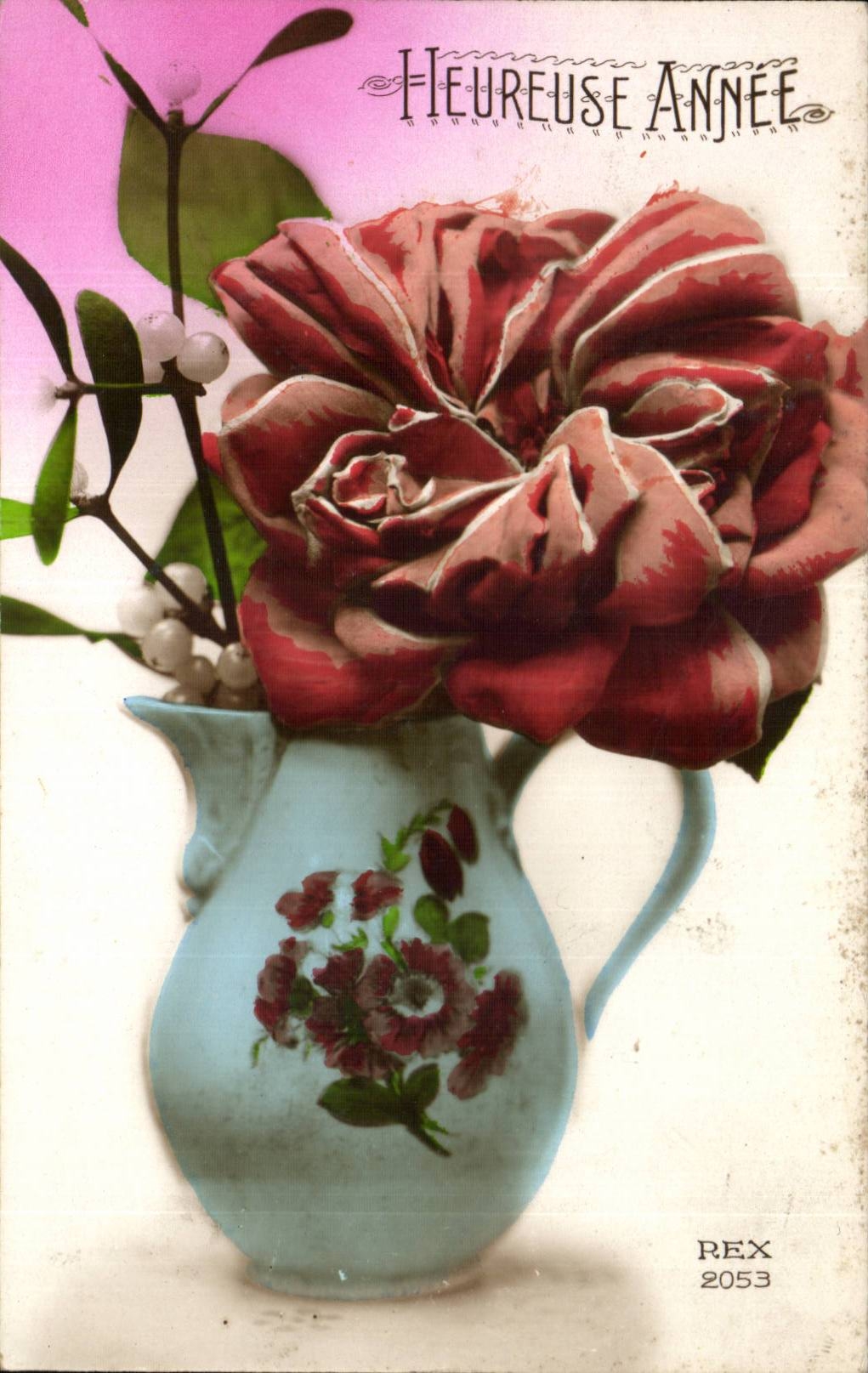 CPA Fleurs Heureuse annee Rose