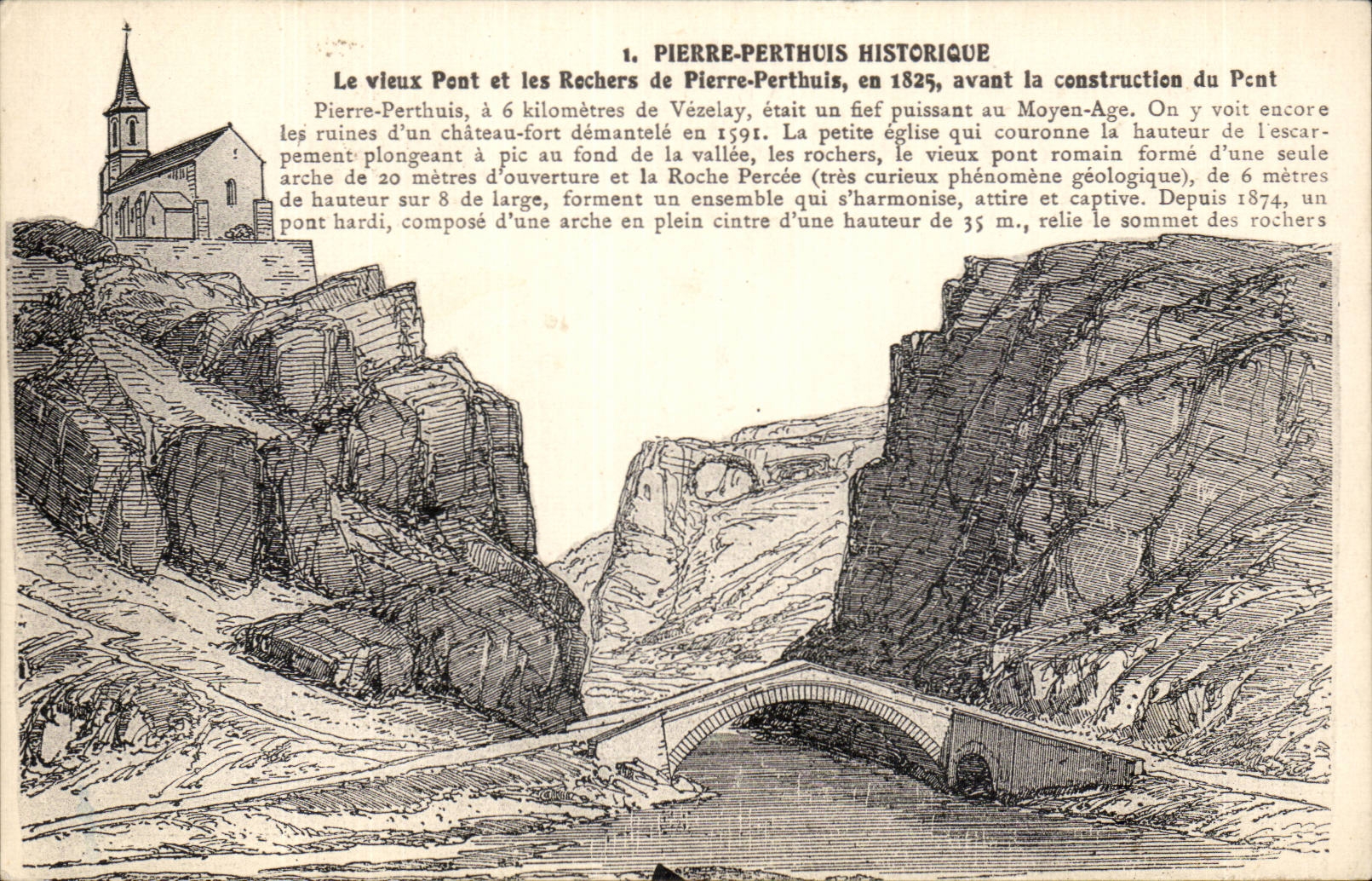 CPA Pierre Perthuis Le vieux pont et les rochers de Pierre perthuis en 1825 avant la construction du pont