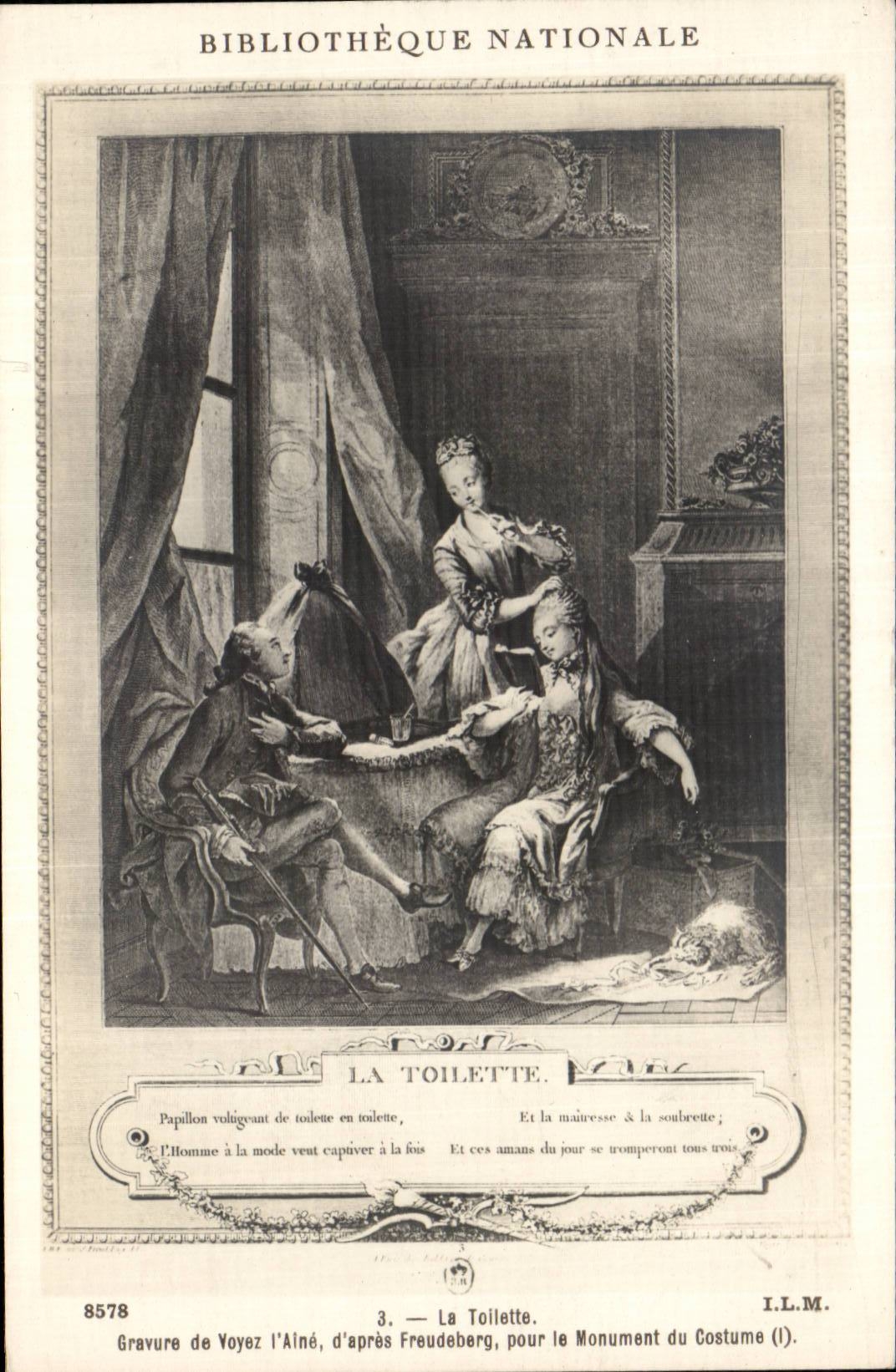 CPA Fantaisie Bibliotheque Nationale La toilette Voyez l'aine Monument du costume