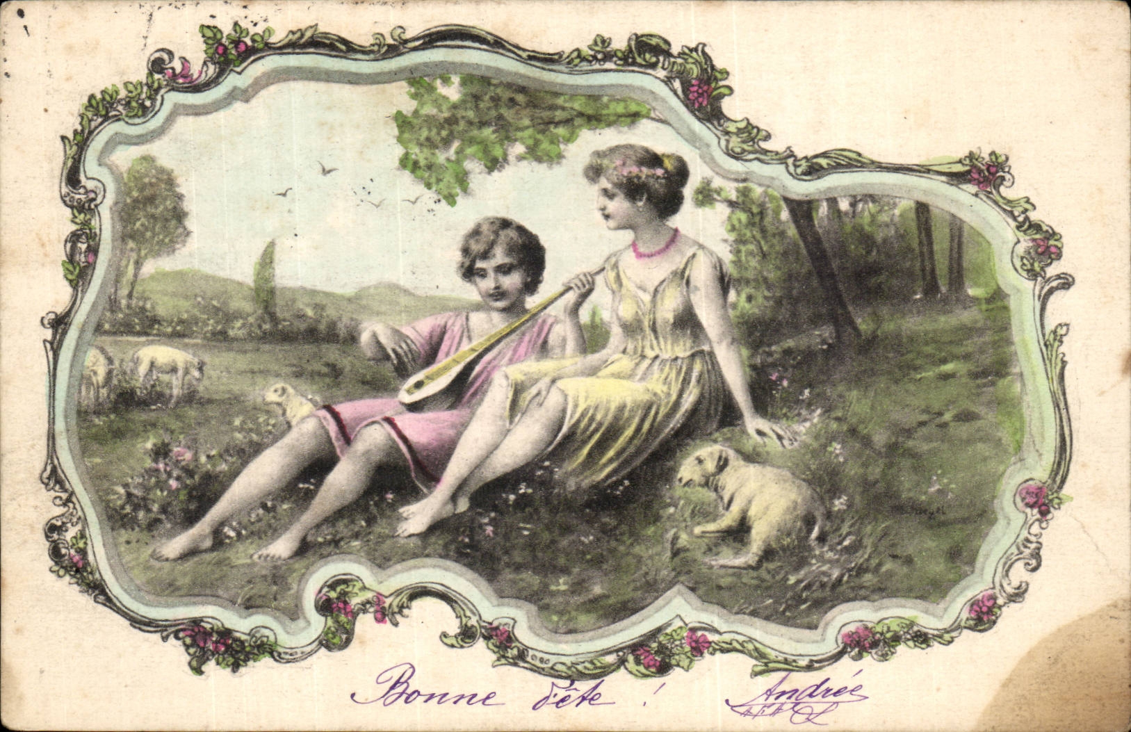 Deux jeunes femmes en paysage — Bonne Fête ! — Andrée, n° 4178 D